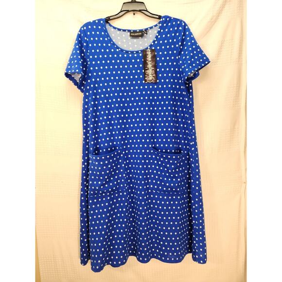Nina Leonard Swing Dress Womens Size M Blue Short Sleeve Short Pockets Crew 3576 - Picture 2 of 9